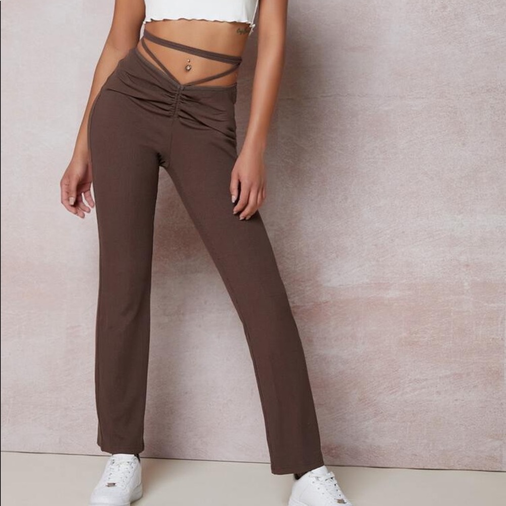 Brown flare pants with strings